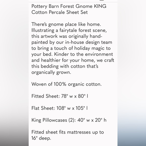 Pottery Barn King size Forest Gnome bedsheet set - Picture 4 of 10